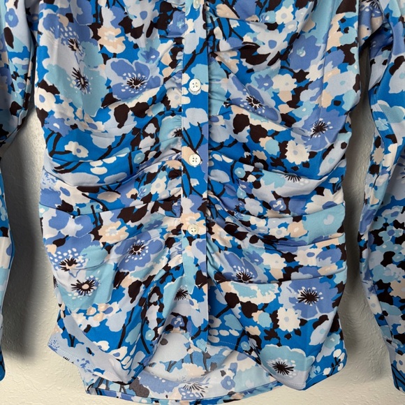 Rails blue floral Lisa ruched button up blouse top S - Picture 5 of 11